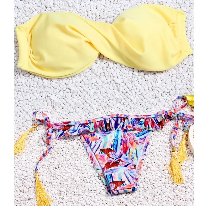 Summer Sexy Women Swimwear Quality Bikinis Set Strappy Girls Yellow