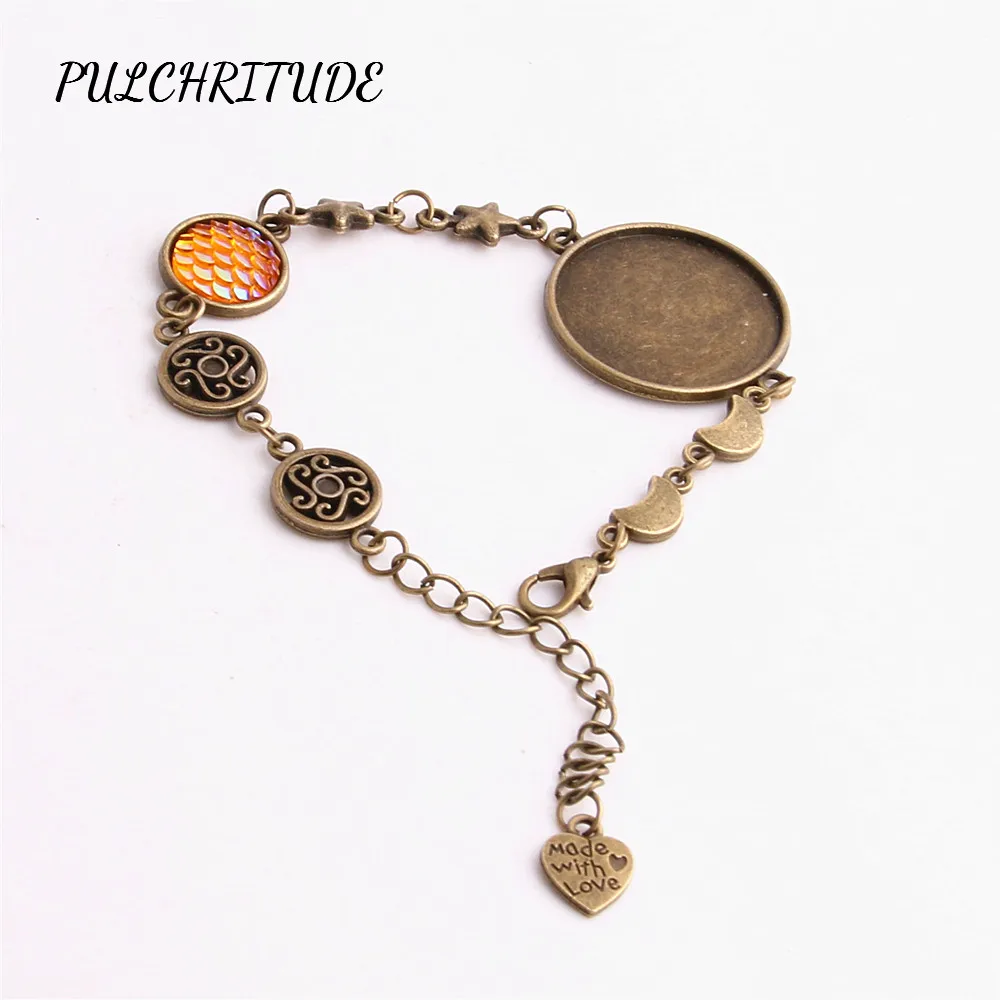 Pulchritude металлический сплав серебра 3 шт. рыбьей чешуи Камея DIY руку браслет Fit Круглый 25 мм кабошон База Moon Star шарм DIY c1548