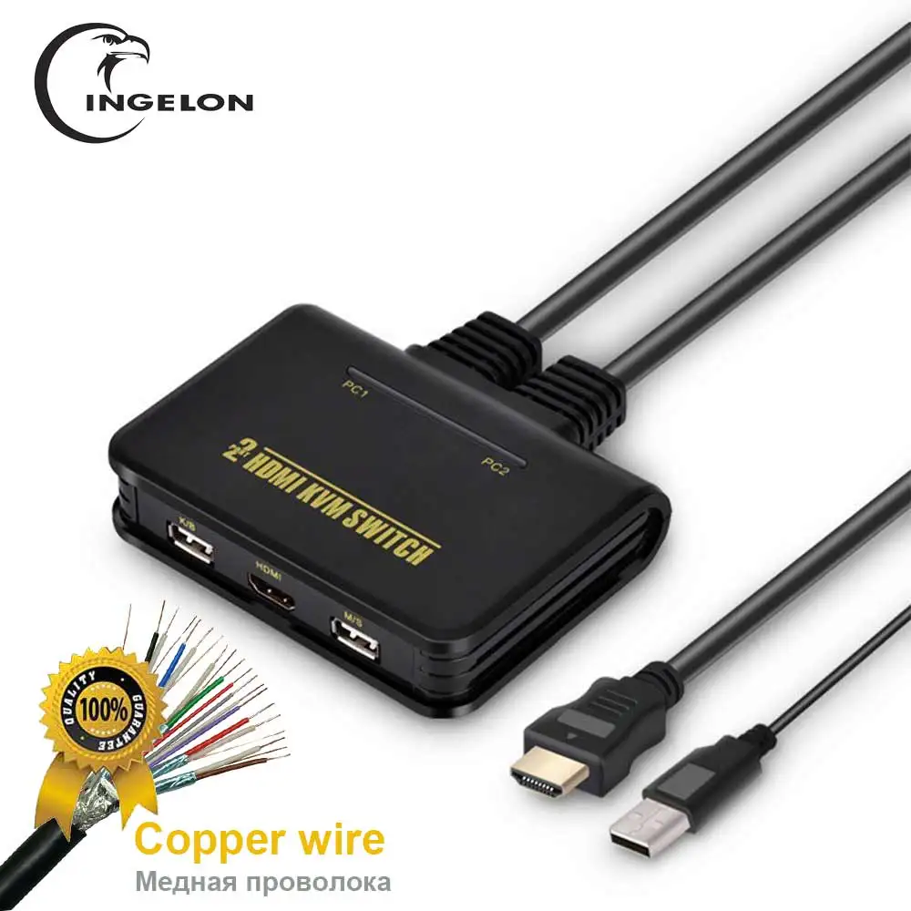 Ingelon HDMI KVM Switch 2 port USB Switcher Build in Cable for 2 PC HDTV Monitor Keyboard Mouse Sharing Portable kvm-Switch (1)