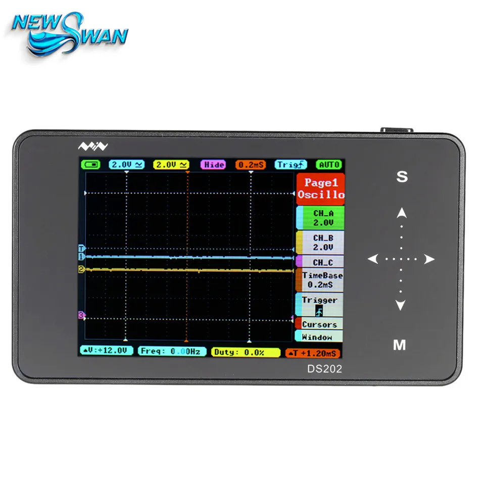 

DS202 Mini Digital Oscilloscope 2-channel Oscilloscope USB Interface Full Color TFT Display 8MB Memory Storage 1MHz 10MSa/s
