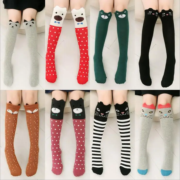 

Autumn Spring Children Girl Knee High Socks Anti Slip Slip Cotton 3D Printing Sock Baby Fox Cat Bear Dancing Socks Toddlers Sock