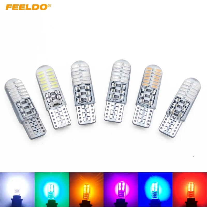 

FEELDO 1PC Car T10 194 168 W5W 3014 Chip 24SMD Silica Car LED Door License LED Light Bulb Wedge Light 6-Color #HQ4465