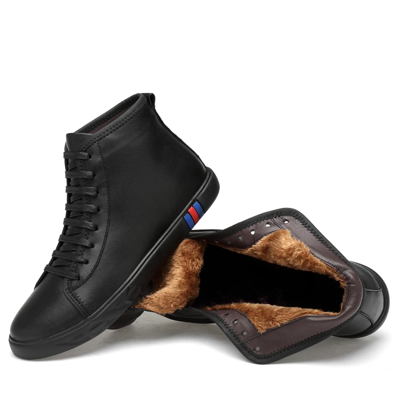 Clax Fur Branco Inverno Fur Pelúcia Fur Homme Botas Masculino Couro Andando black De No white Neve Casual Sapato Peles Chaussure White Preto Quente Calçado Homens rqS7wr