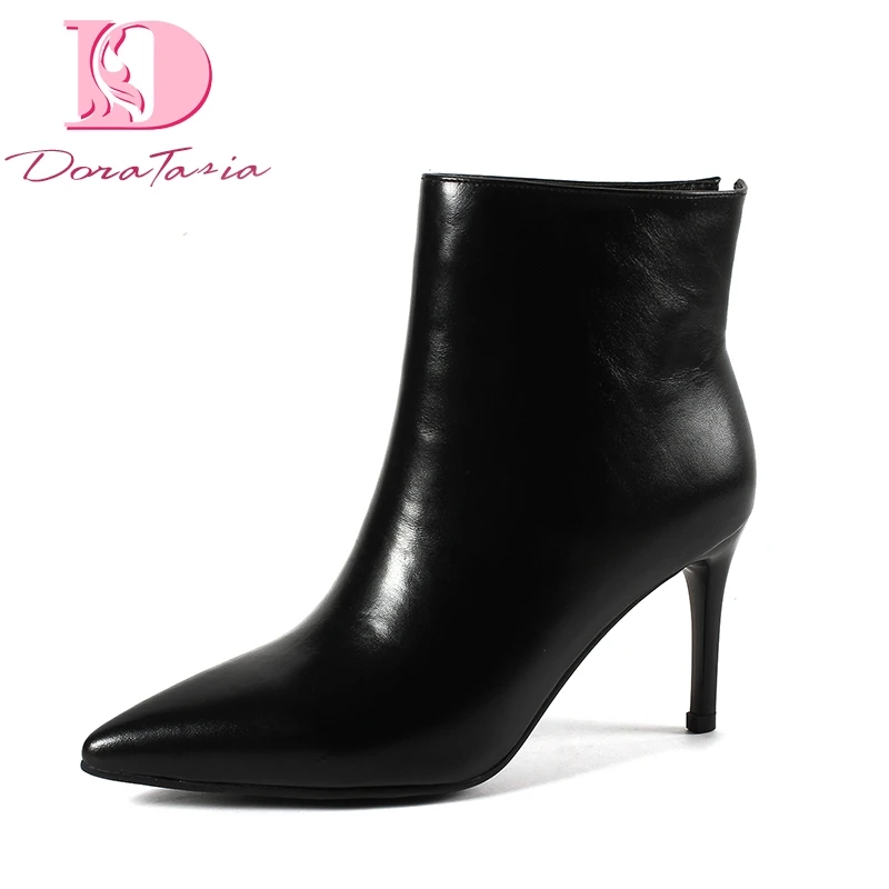 

Doratasia brand design natural cow leather Genuine leather big size 43 high heels Ankle Boots Women Shoes sexy Woman Boots