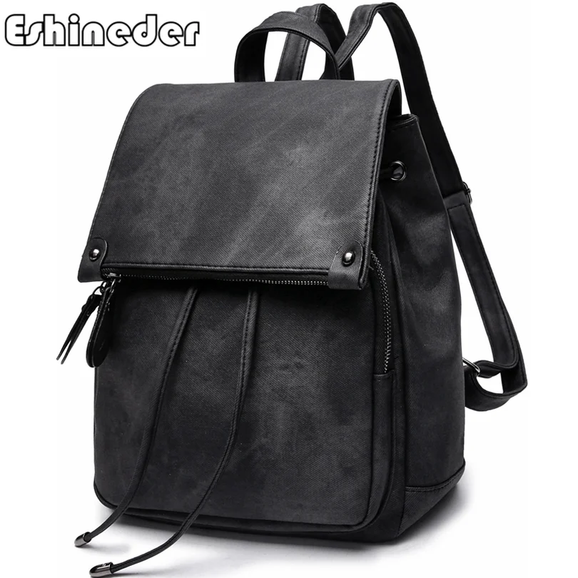 

ESHINEDER Drawstring Backpack Women Leather Vintage College School Bagpack For Women Waterproof Notebook Book Backpack Girls