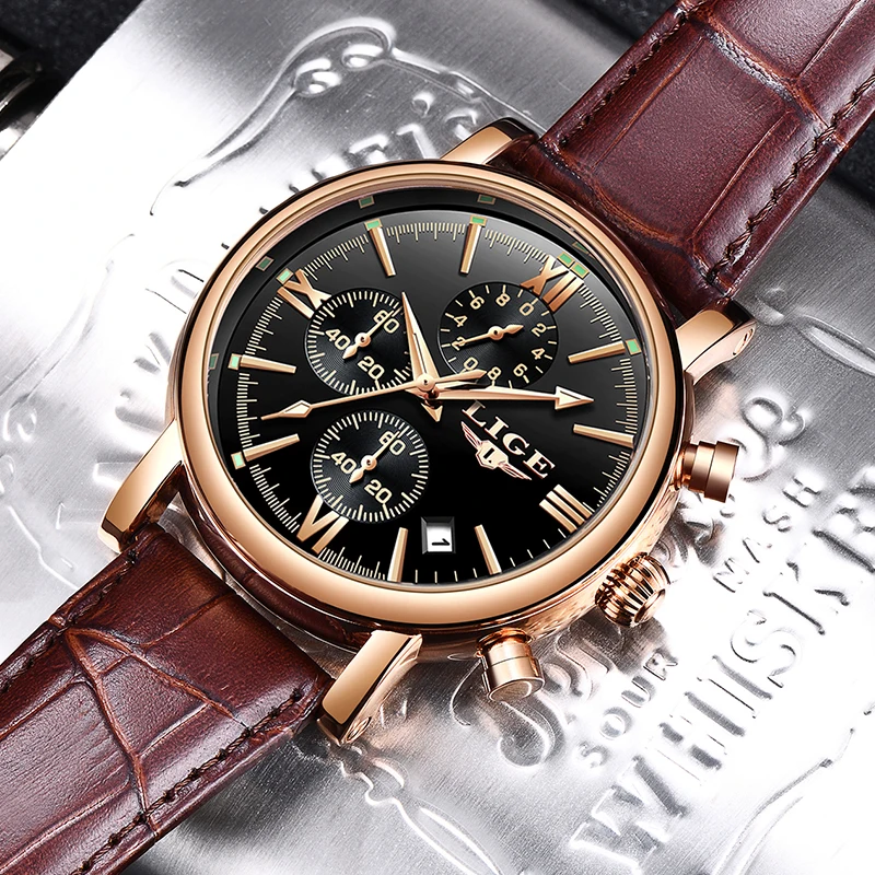 Reloj Hombre LIGE Горячие мужские s часы модный подарок спортивный хронограф римские цифровые кварцевые наручные часы мужские кожаные водонепроницаемые часы