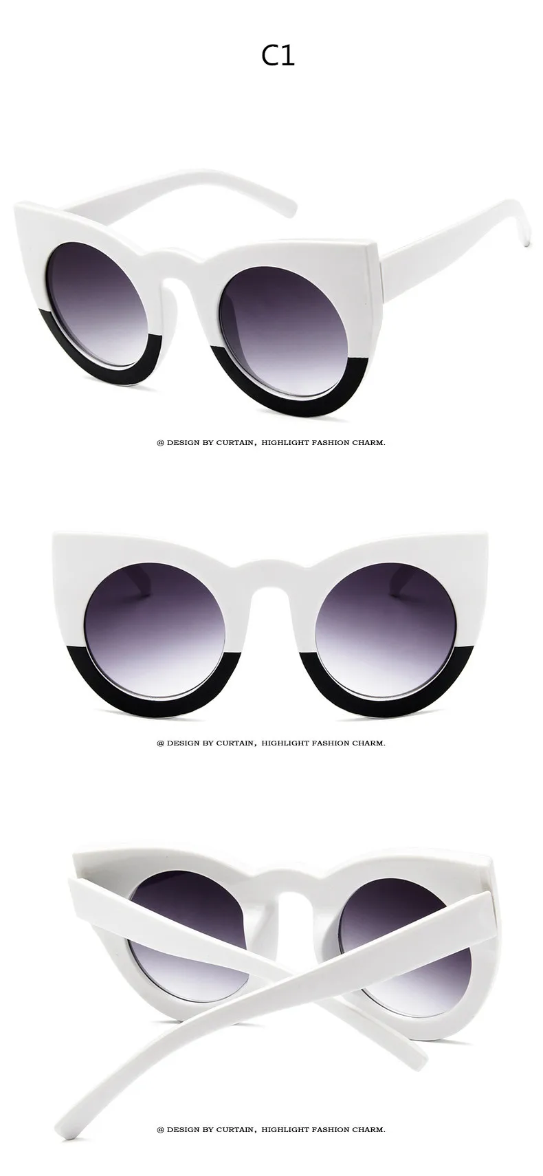 Новинка, роскошные Брендовые женские солнцезащитные очки "кошачий глаз", uv400, линзы, для вождения, большая круглая черная оправа, женские солнцезащитные очки, винтажные очки