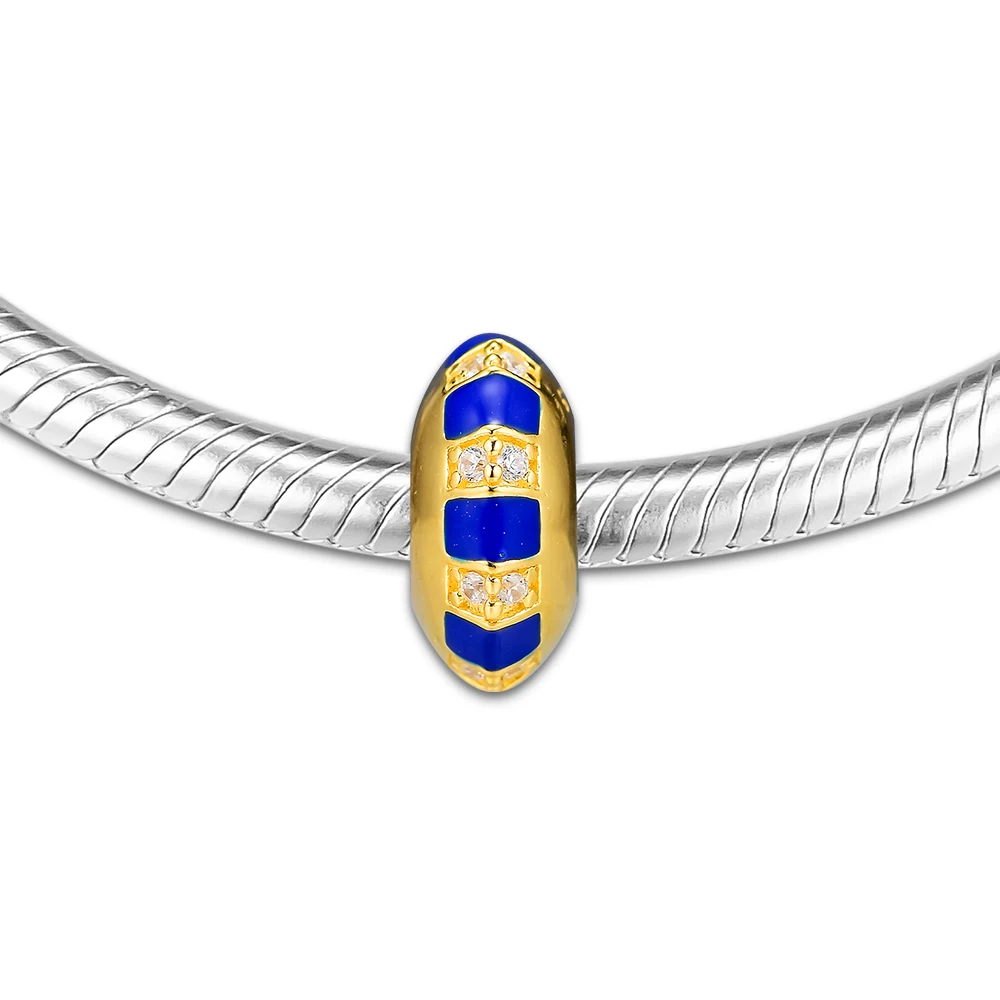 

Pandulaso SHINE STONES AND STRIPES SPACER Beads Fits Original Charms Bracelets For Woman DIY Sterling Silver Jewelry Beads