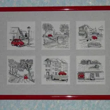 Высокое качество красивый прекрасный Счетный крест комплект красный автомобиль припаркованный живописный дом маленький город permin