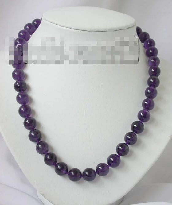 

FREE SHIPPING N1532 BEAUTIFUL 17" 14MM round crude amethyst Beads Necklace