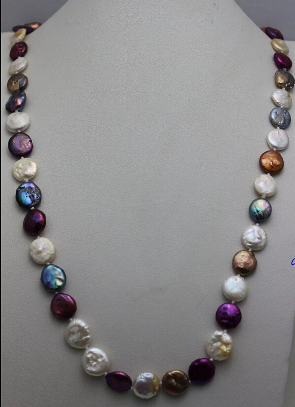 

N3803 Multi-color coin Freshwater pearl long Necklace 32INCH"handmade"No metal Beauty 28% Discount