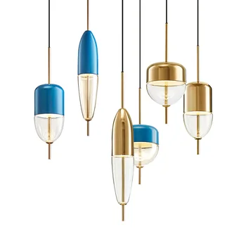 

Post modern golden blue water drop glass pendant light restaurant bar desk designer single head droplight XUYIMING