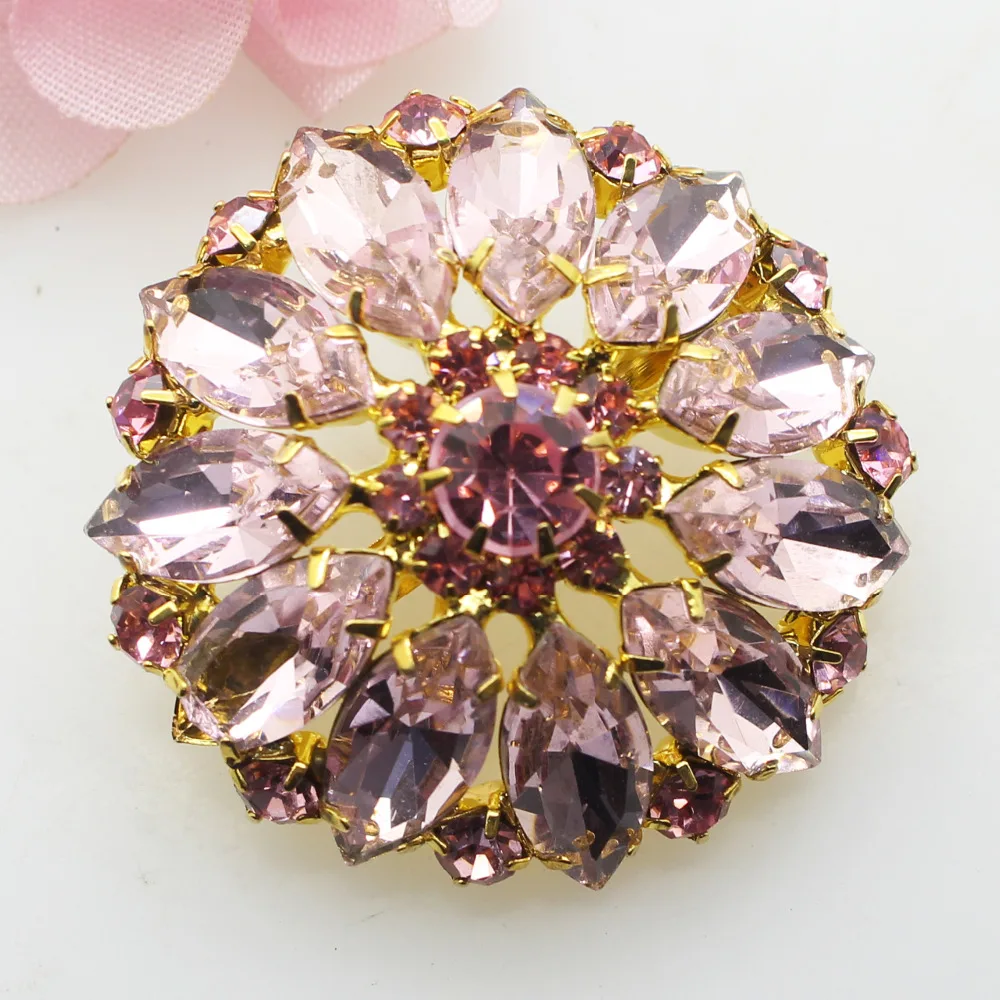 

1pcs 36mm Full Pink Rhinestone button Invitation Ribbon Accessories Wedding Decorative.
