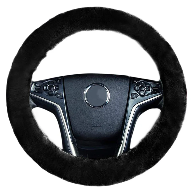 

AUTOYOUTH Artificial plush Steering Wheel Cover Classic Black Car Wheel Protector Soft Comfortable 38cm/15inch Pure hand-made