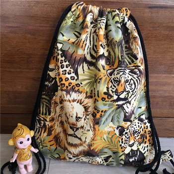 

YILE Polyester Canvas Drawstring Travel Backpack Book Bag Forest Animal Tiger Lion Leopard 17121