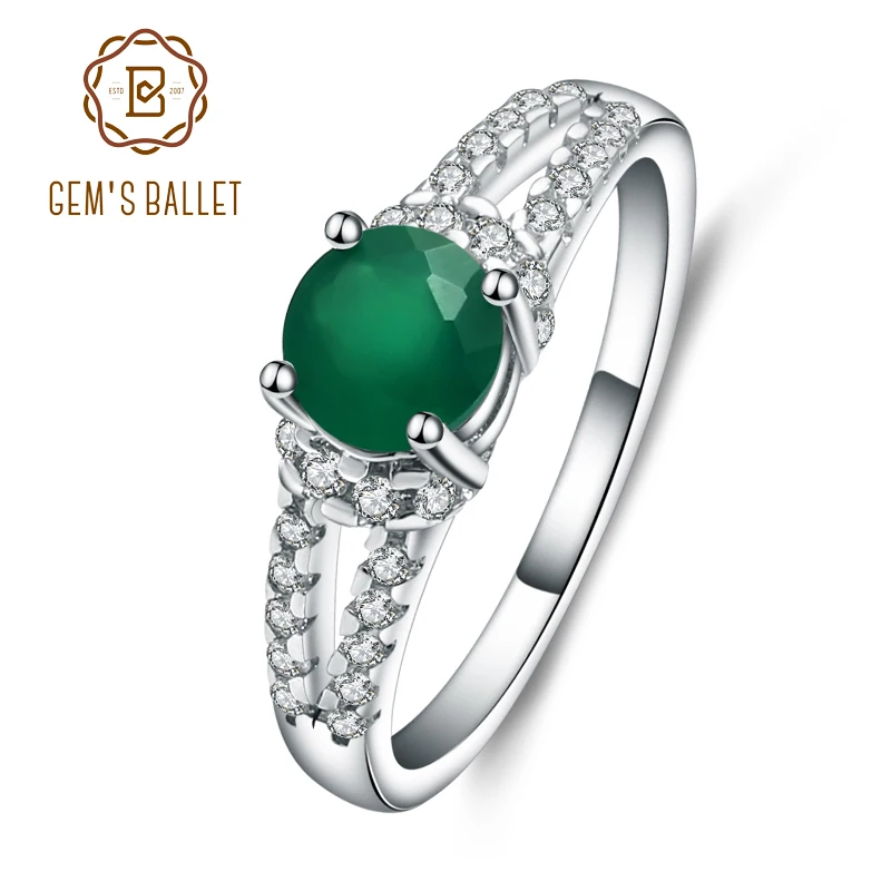 

GEM'S BALLET 925 Sterling Silver Green Agate Gemstone Rings Trendy Classic Engagement Fine Jewelry for Women Simple Design