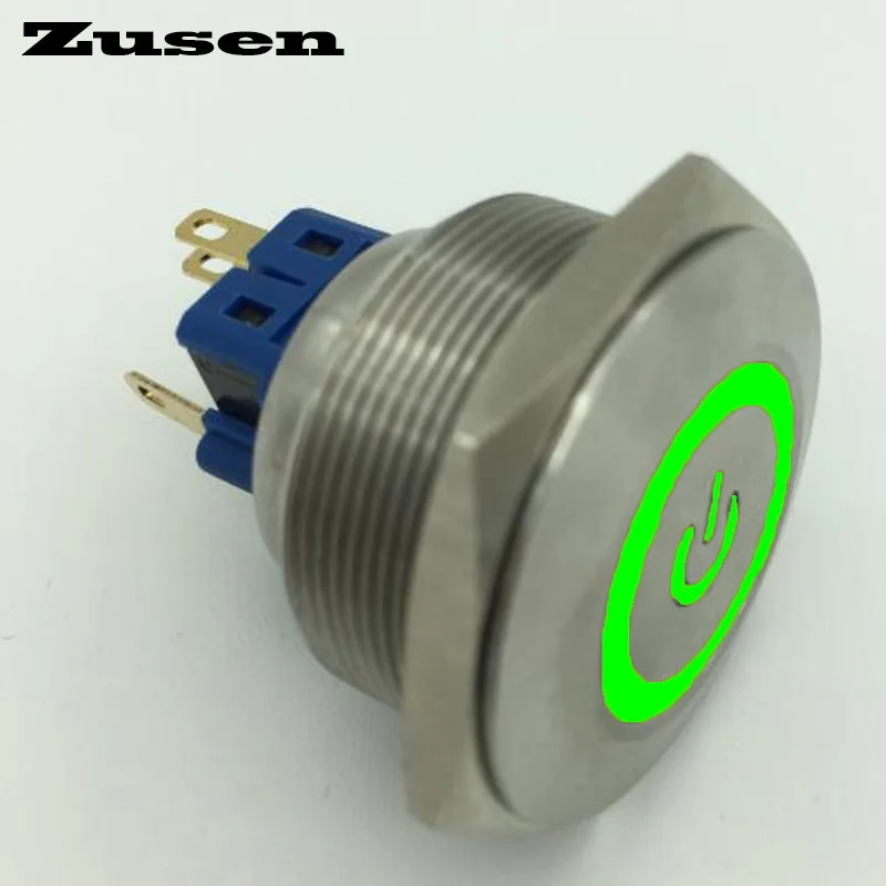 

Zusen 30mm stainless steel power and ring illuminated momentary push button switch(ZS30F-11ET/G/12V/S)