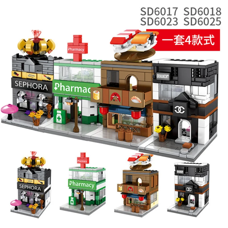 

4pcs/lot Children's building blocks toy Compatible Legoing city Mini City Street View Shop Series DIY figures Bricks kid gifts