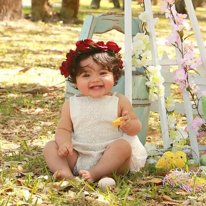 

2018 Newborn Summer Baby Romper Girl's Princess White Lace Romper Baby Clothes Newborn Backless Jumpsuit