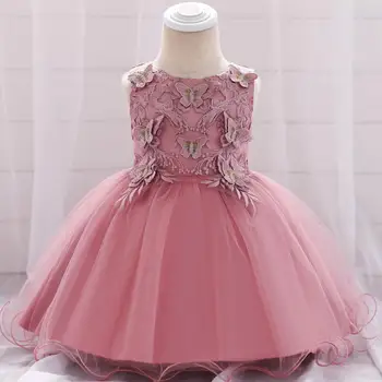 

1PC 3D Embroidery Butterflies Bowknot Baby Girl Princess Dress Infant Birthday Dress Flower Girl Wedding Party Baptism Dress