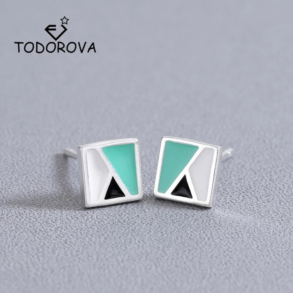 

Todorova Minimalist Small Earrings Silver Enamel Glaze Square Stud Earrings Piercing Jewelry Simple Fashion Women Accessories