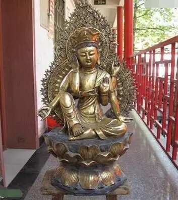 

Tibet Copper Bronze Gild Six Arm Kwan-Yin sit lotus flower Bodhisattva Statue