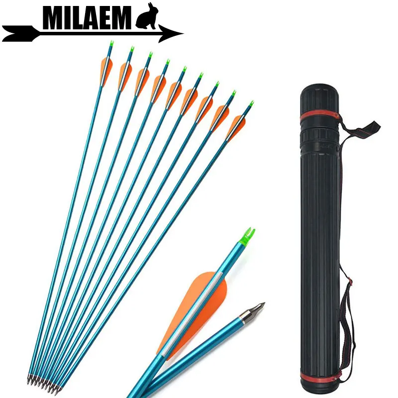 

12pcs Archery Aluminum Arrow With1pc Arrow Quiver 30inch Spine 300 Compound Recurve Bow Shooting Hunting Bow Arrow Accessories