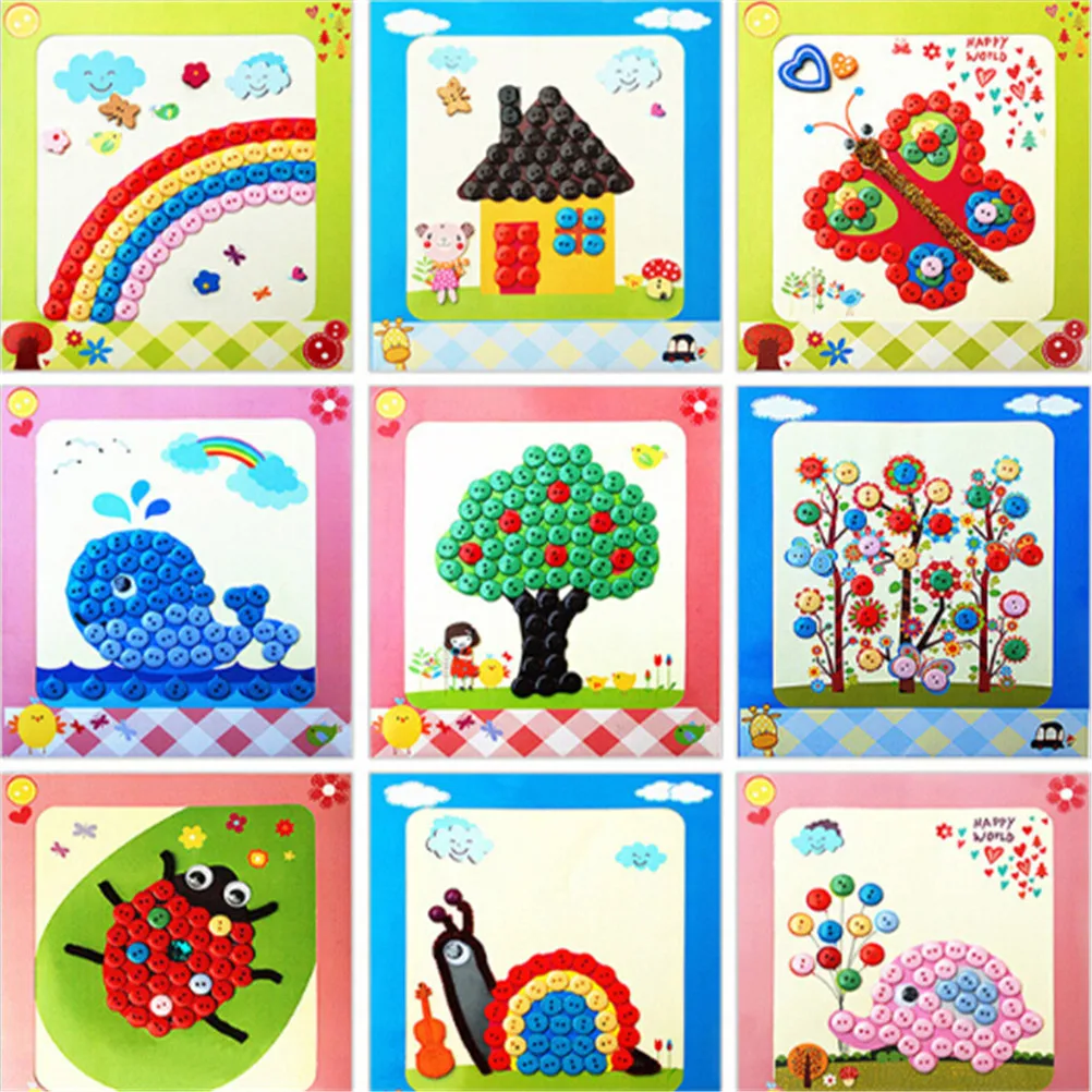 1Set DIY Button Drawing Toy Kids Sticky Art Educational Handmade Toys To Craft Painting For Over 3 Years Kid Children | Игрушки и хобби