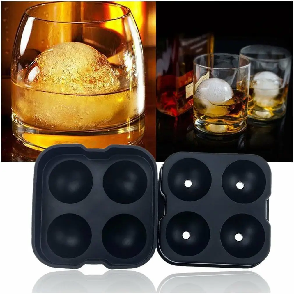 New Round Ice Balls Maker Tray FOUR Large Sphere Molds Cube Whiskey