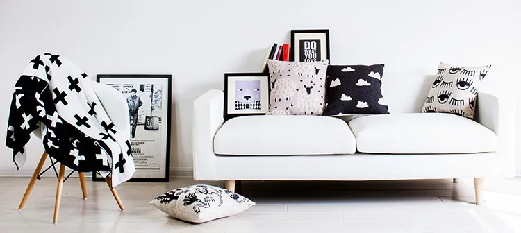 Черный, белый цвет цветочный овец Кот Геометрическая Подушка Домашние Декоративные подушки льняная наволочка диванную подушку