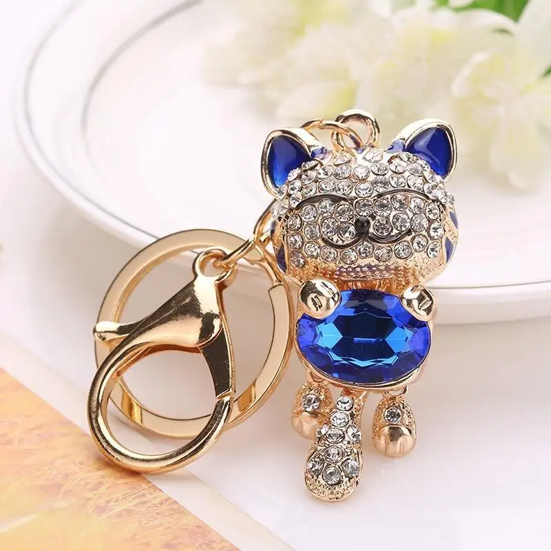 

Fashion Diamond Lucky Cat Cute Kitty Kitten Keychain Bags Car Accessories Bag Decorative Accessories