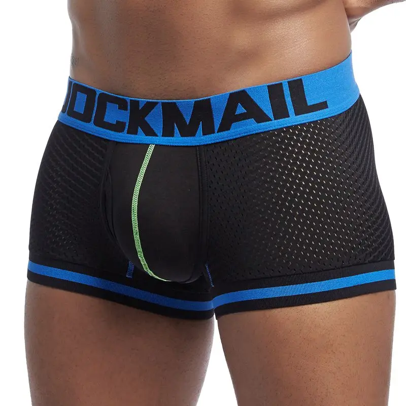 JOCKMAIL, фирменное Мужское нижнее белье, боксеры, новые сетчатые трусы-боксеры, шорты, мужские трусы, трусы под брюки, Cueca, хлопковые мужские трусы - Цвет: BLACK GREEN