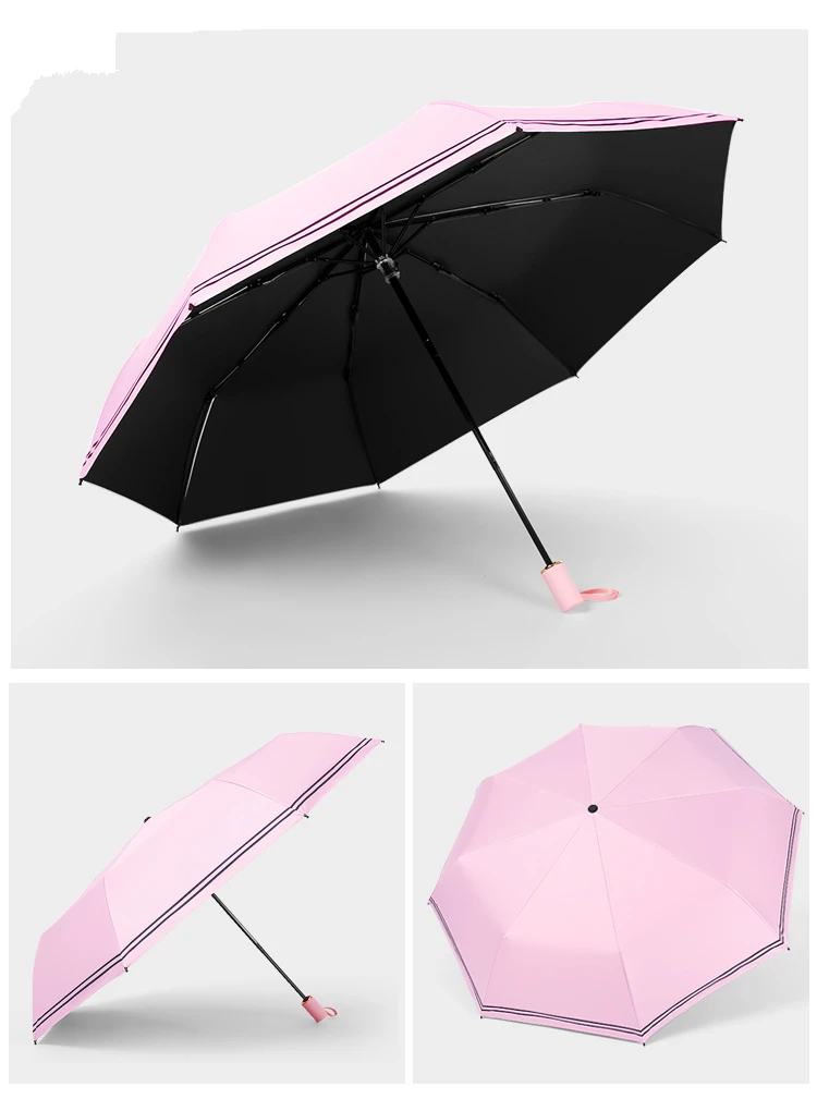 8 Bone 190 Т нейлон Pongee неавтоматический Зонт Защита от солнца 3 складной стекловолокно прочный Ветрозащитный дождь для женщин мужчин путешествия зонты