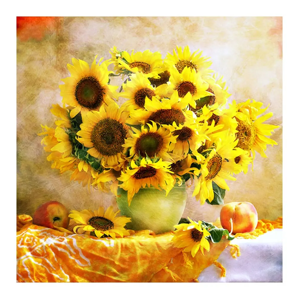 

yellow floral Sunflower Diamond Painting Full Round Oil painting style New DIY Sticking Drill Cross Embroidery 5D simple