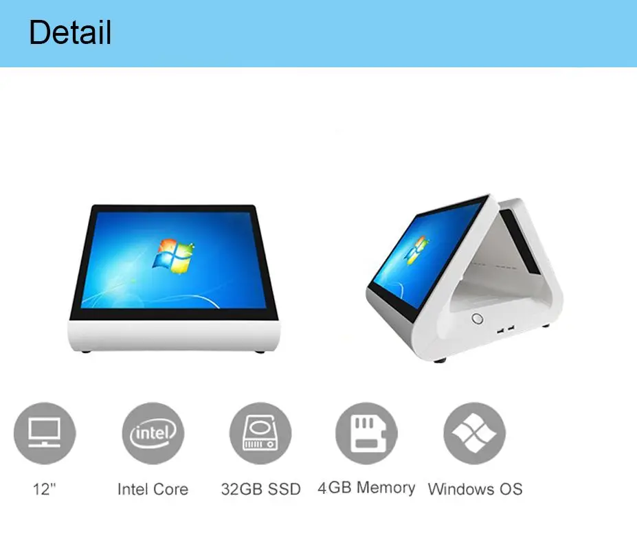 China Cheap Price Dual POS System Windows Beta Version Double 12 Inch White POS Restaurant Machine POS8812PRO