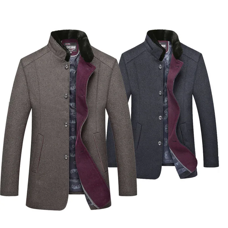 Брендовое Новое мужское шерстяное пальто Witner, модное мужское повседневное пальто с меховым воротником, мужская длинная куртка, пальто Abrigo Hombre M-4XL, AY1717
