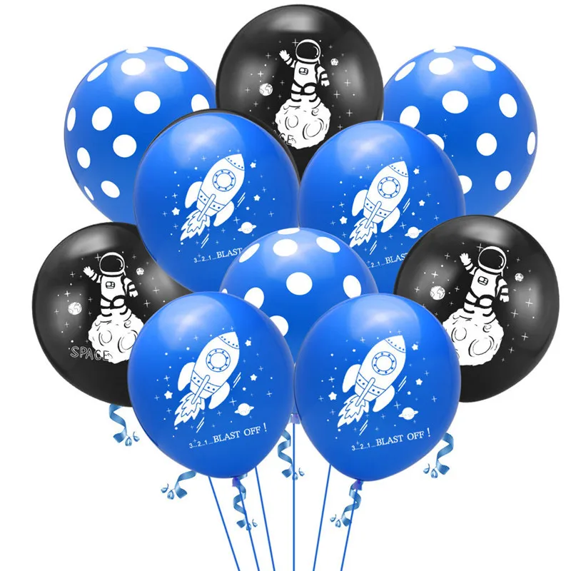 10pcs Astronaut Spacecraft Agate Dot Balloon Set Blue Black Space Latex Balloons Air Globos Baby Birthday Party Decoration Toys | Дом и сад