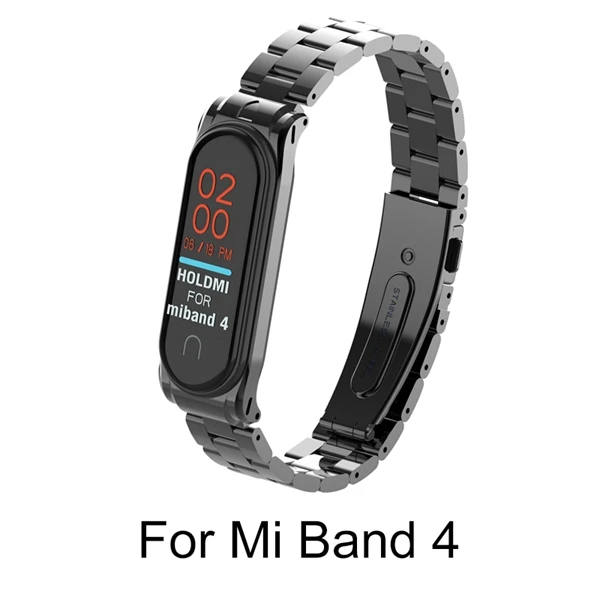 Hangrui металлический ремешок из нержавеющей стали для mi band 4 браслет для Xiaomi mi Band 3 ремешок на запястье mi band 4 металлические ремни - Цвет: Mi4 Black Metal