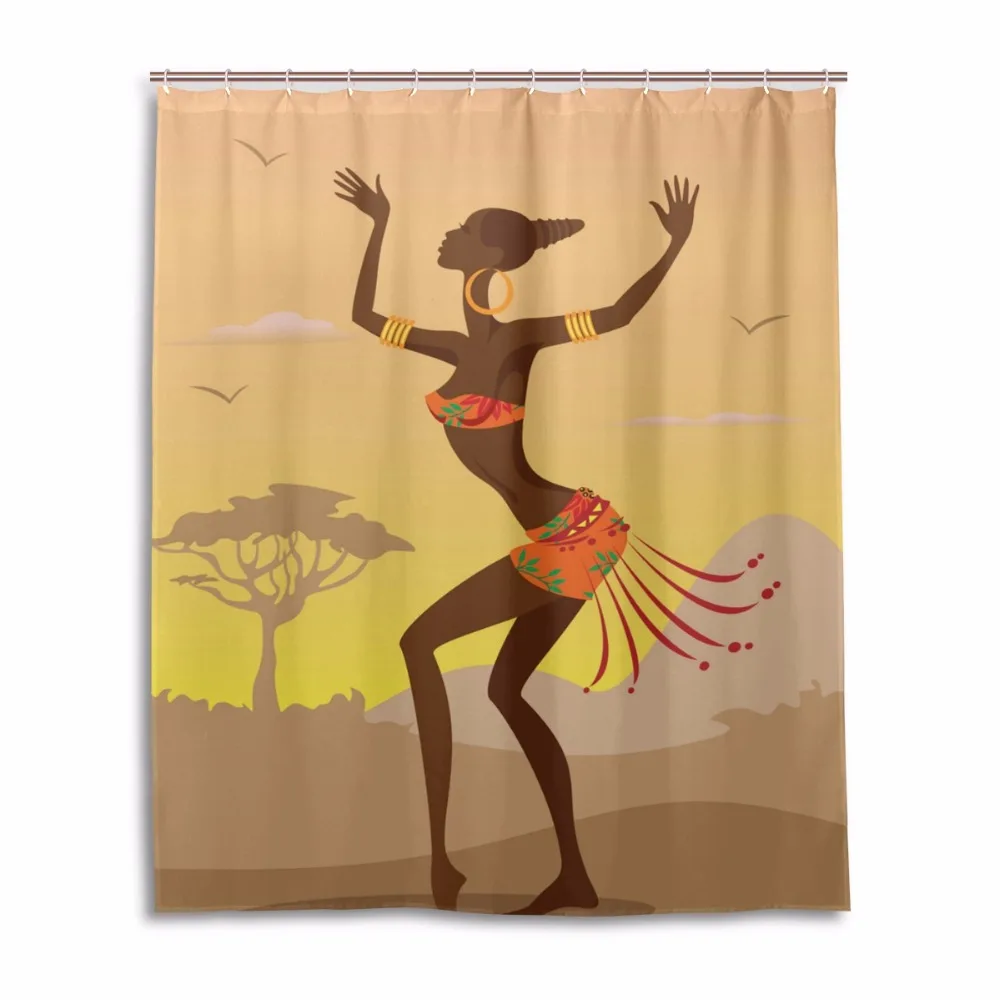 African Women Fabric Shower Curtain 100 Polyester Fabric Bathroom