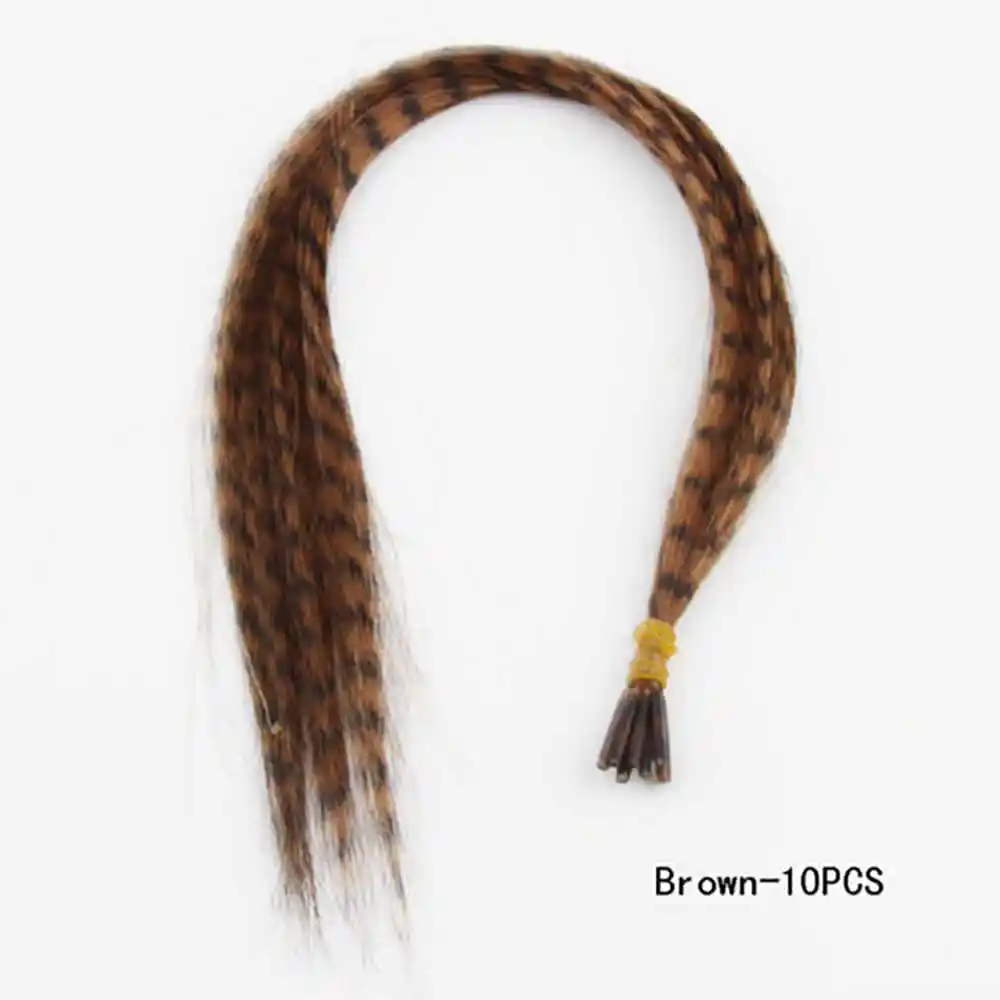 brown 10 шт. красочные очаровательные гризли перья волосы для наращивания длинные прямые натуральные Парикмахерские аксессуары инструмент новое поступление - Цвет: brown