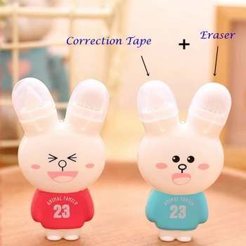 

1Pc Cute Kawaii Stationery Correction Fluid Cartoon Rabbit Correction Tape Fix with Double Eraser Office School Supplies