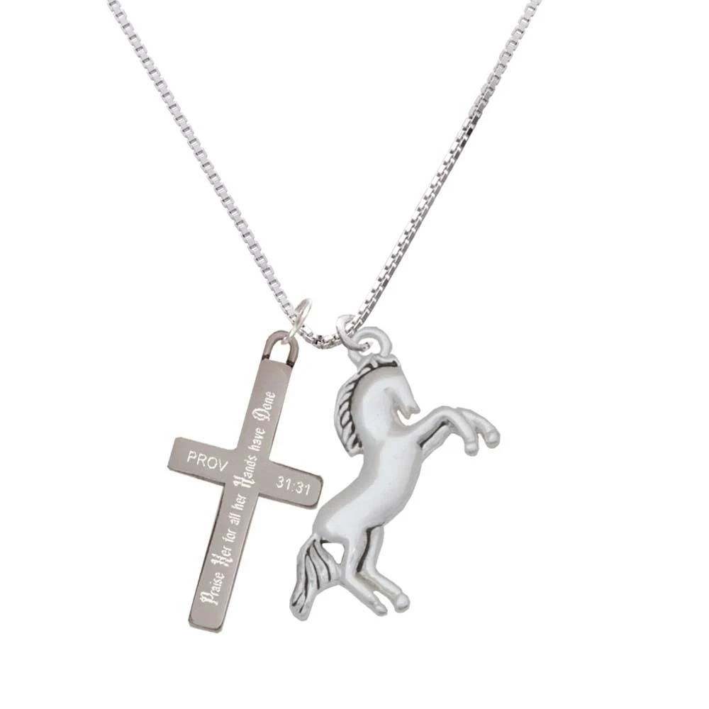 Large Rearing Horse - Praise Her - Cross Necklace