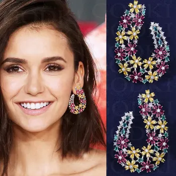 

Elegant Hook Flowers Imitation Pearl Fashion Multicolor Cubic Zirconia Women Wedding Engagement Dress Earrings