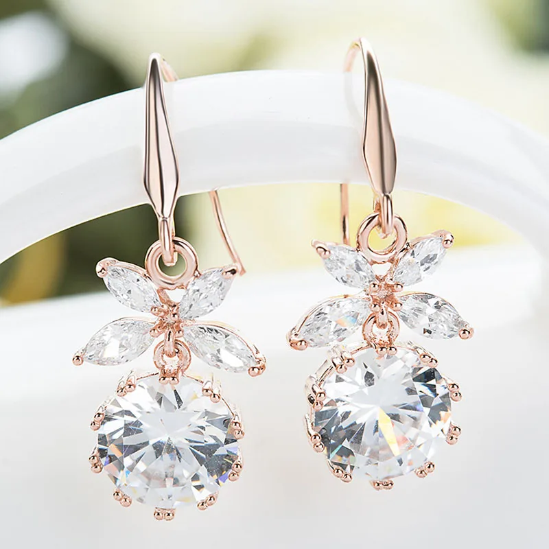 Женские серьги подвески SLBRIDAL из розового золота с искусственным
