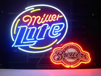 

Business NEON SIGN Signboard Store For MILWAUKEE BREWERS MILLER LITE REAL GLASS Tube BEER BAR PUB Club Shop Light Signs 17*14"