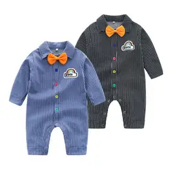 Комбинезон для новорожденных мальчиков, весенний хлопковый комбинезон в полоску с длинными рукавами, детский комбинезон, модная одежда
