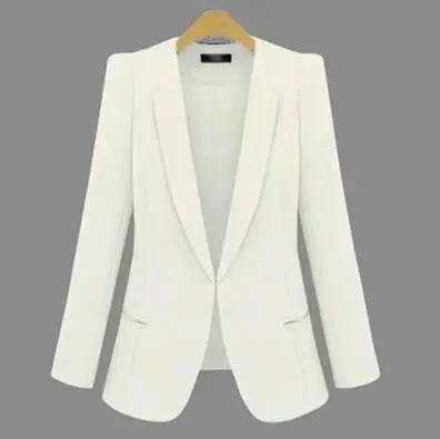 Высокое качество, офисный блейзер для женщин, casacos femininos, базовые куртки, Женский блейзер, облегающие блейзеры, костюмы для женщин, кардиган размера плюс - Цвет: Белый
