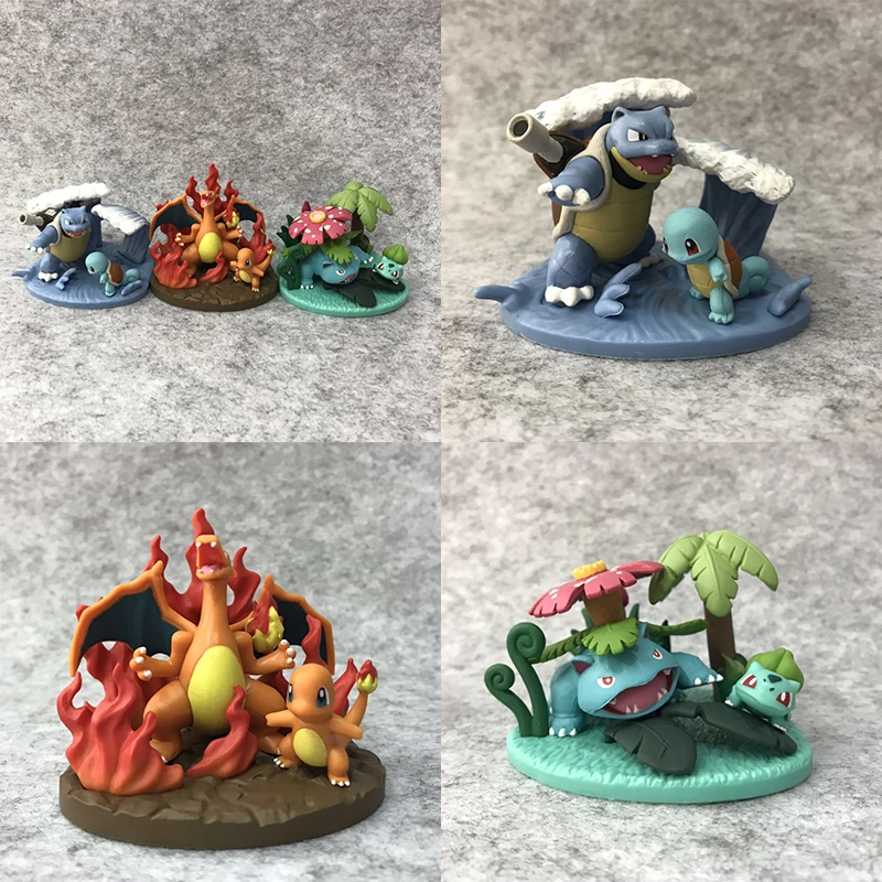 

Anime Pikachu Bulbasaur Blastoise Charizard Three Family PVC Action Figure Collection Model Doll Toys Gift