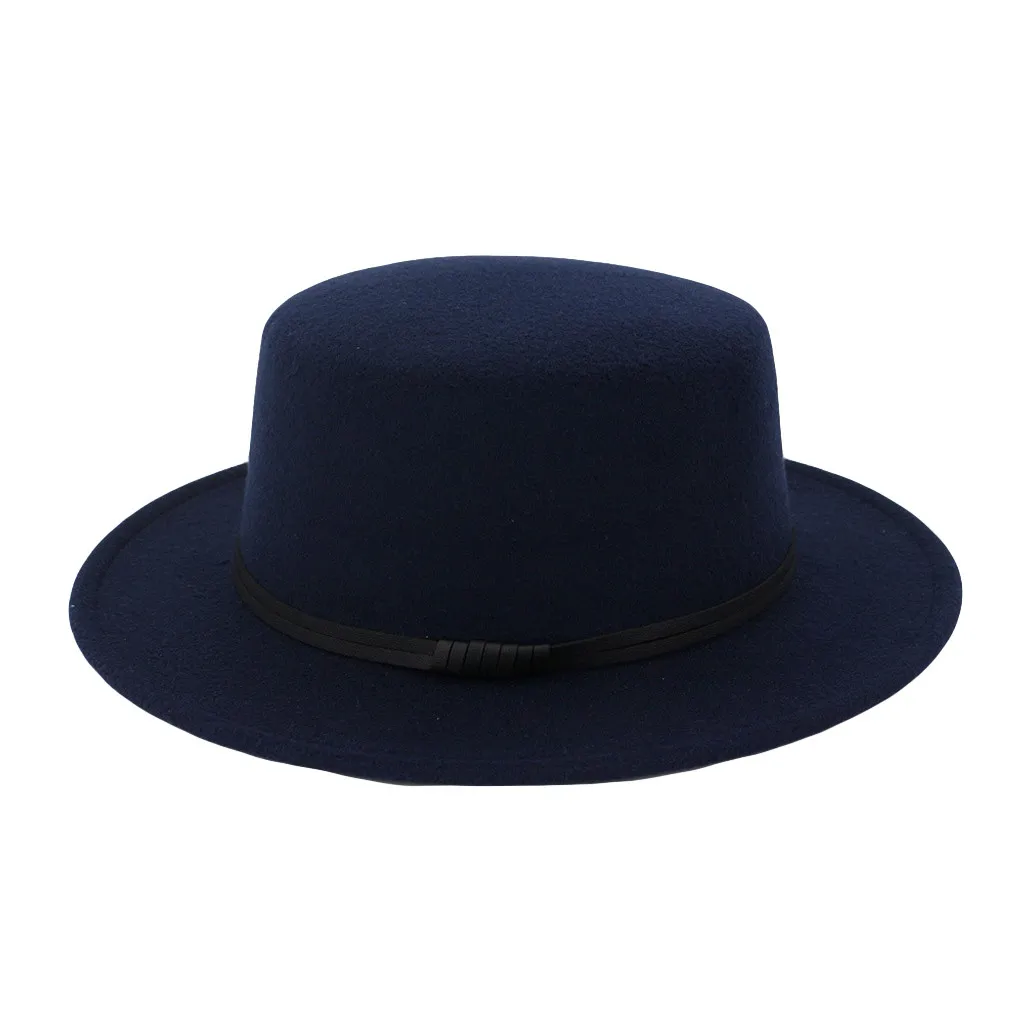 Женская шляпа, летние фетровые шляпы, унисекс, с широкими полями, шерстяной ремень, фетровая шляпа с плоским верхом, фетровая шляпа, вечерние шляпы для церкви, шапки f27 - Цвет: NY