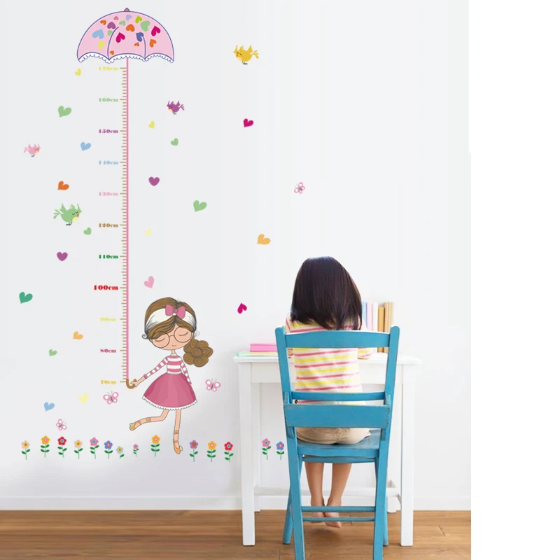 

SK7043 Stickers Umbrella Girls Height Chart Measure Wall Stickers Art Vinyl Decal Kids Room Decor Home Wall Decoration